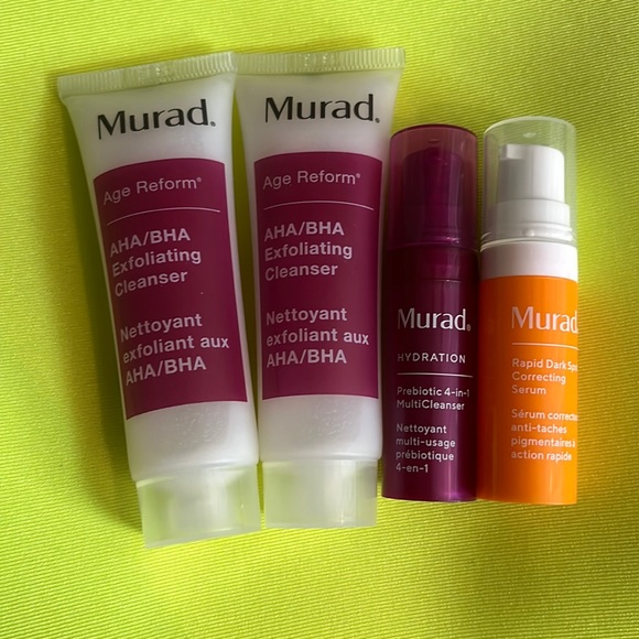 New 4 Pc Murad Skincare Set Age Reform AHA/BHA Exfoliating & Prebiotic Cleaner